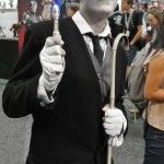 Charlie Chaplin holds 10th Doctor's Sonic Screwdriver