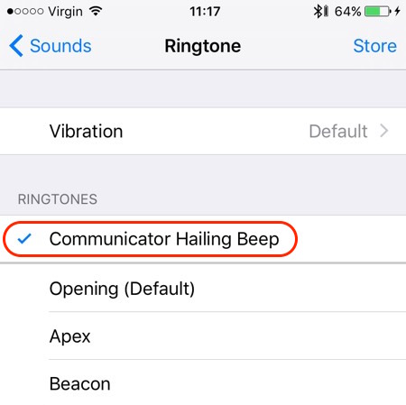 Select the "Communicator Hailing Beep" ringtone