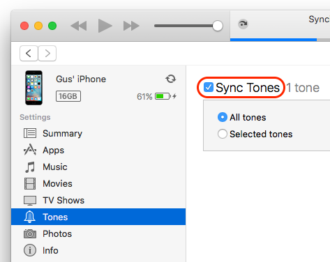 Select "Sync Tones"