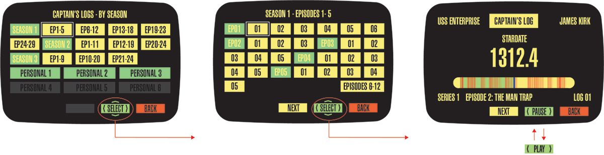 revised UI flow for Captain's Log screens